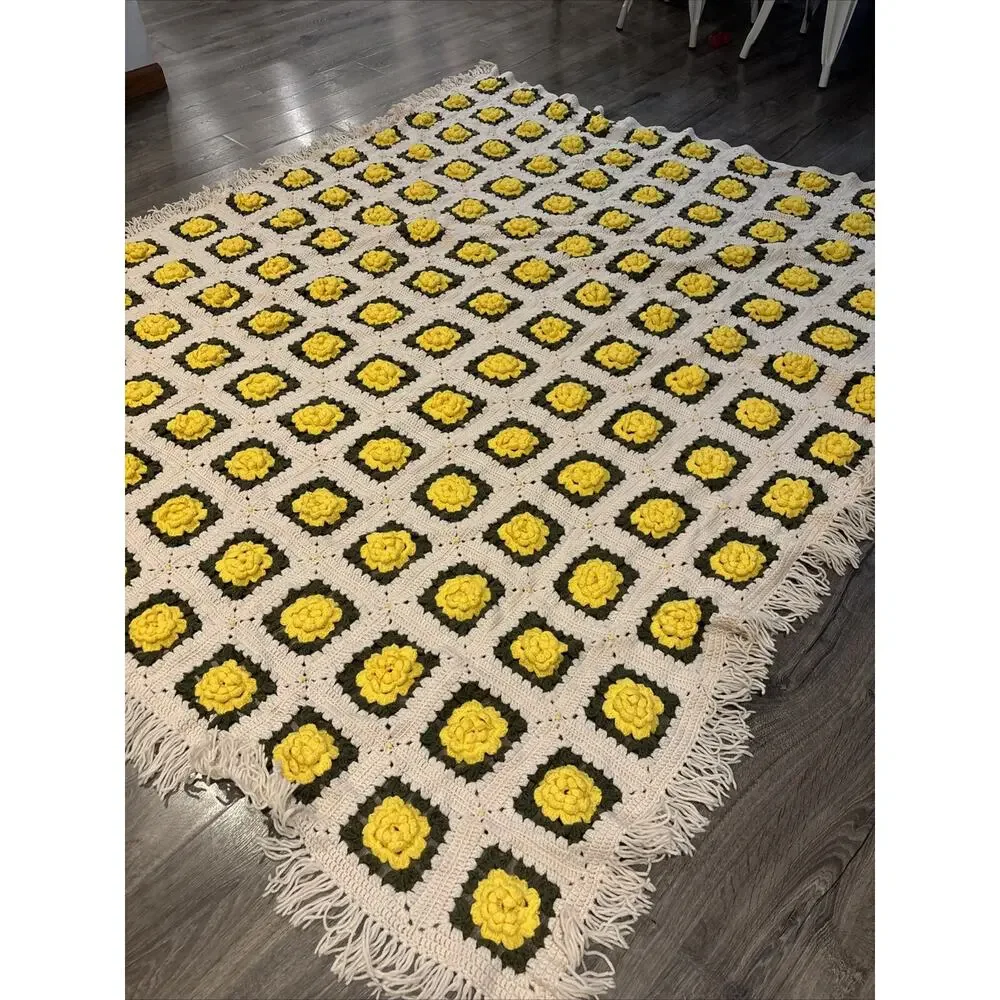 Handmade Crochet extra large King Size Quilt Afghan Throw Blanket Bedding 93x83